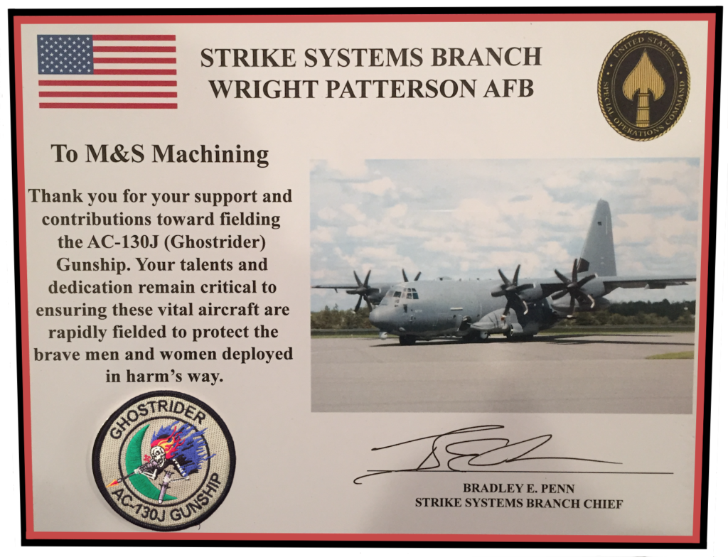 M&S MACHINING RECOGNIZED BY STRIKE SYSTEMS BRANCH
